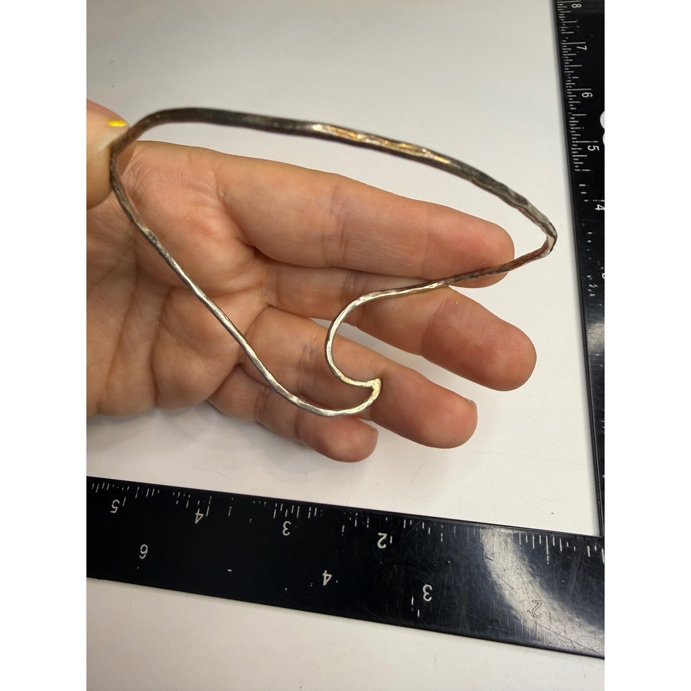 Handcrafted Hammered Silver Tone Wave Bangle Bracelet Artisan Surf Jewelry